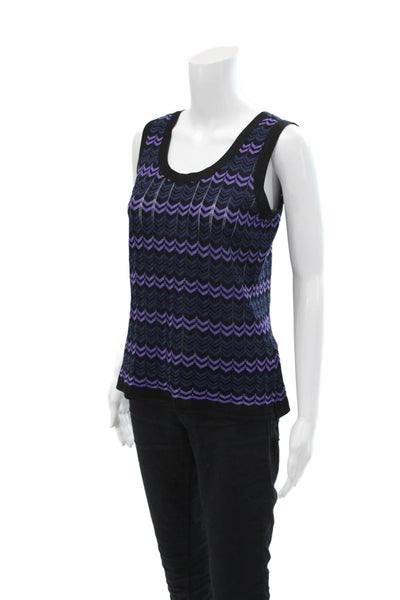 Exclusively Misook Women's Scoop Neck Chevron Print Knit Tank Top Black Size S