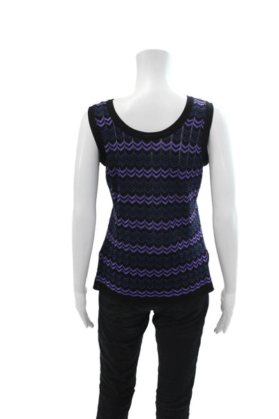 Exclusively Misook Women's Scoop Neck Chevron Print Knit Tank Top Black Size S