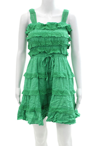 Vintage Havana Womens Crochet Tiered Sleeveless A Line Dress Green Size Large