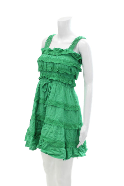 Vintage Havana Womens Crochet Tiered Sleeveless A Line Dress Green Size Large