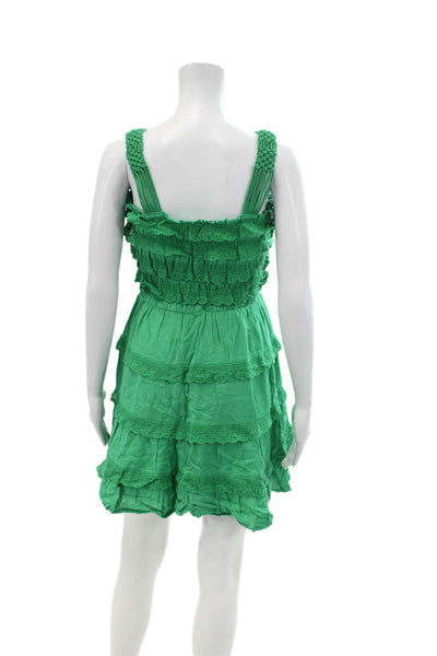 Vintage Havana Womens Crochet Tiered Sleeveless A Line Dress Green Size Large