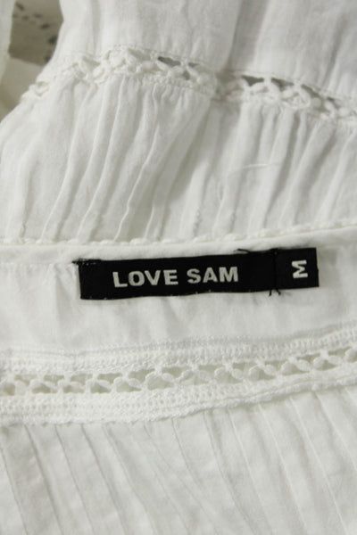 Love Sam Women's Round Neck 3/4 Sleeves Lace Trim Pintuck Blouse White Size M