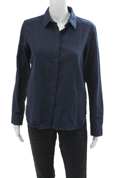 Uniqlo Women's Collared Long Sleeves Button Down Shirt Navy Blue Size XS