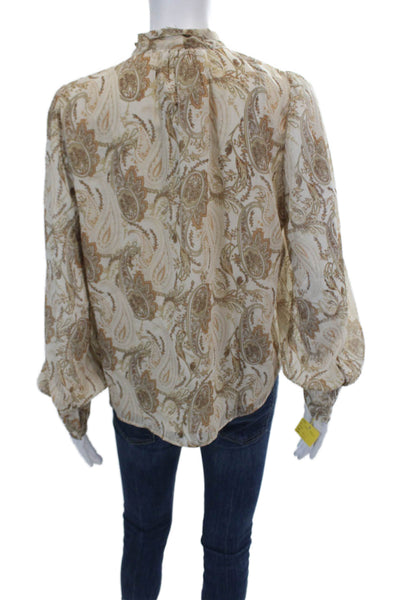 Renuar Womens Paisley Print Long Sleeve Tied Button-Down Shirt Beige XS