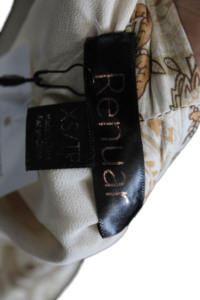 Renuar Womens Paisley Print Long Sleeve Tied Button-Down Shirt Beige XS