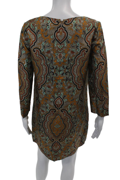 J Crew Collection Womens Long Sleeve Silk Abstract Dress Brown Multi Size 4