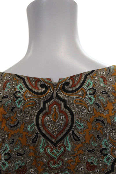 J Crew Collection Womens Long Sleeve Silk Abstract Dress Brown Multi Size 4