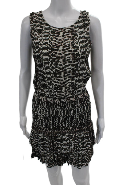 Maje Womens Sleeveless V Neck Abstract Shift Dress Brown White Size 2
