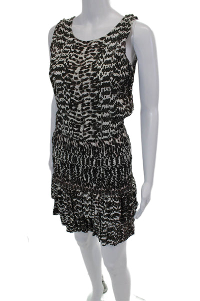 Maje Womens Sleeveless V Neck Abstract Shift Dress Brown White Size 2