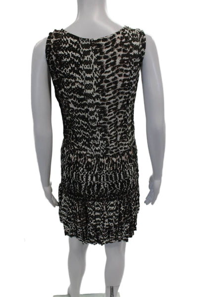 Maje Womens Sleeveless V Neck Abstract Shift Dress Brown White Size 2
