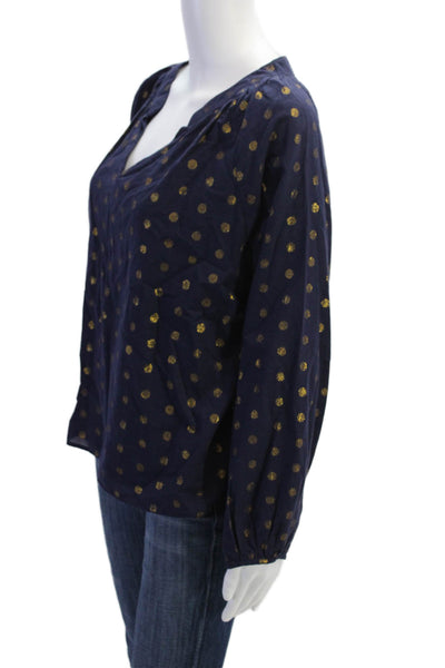 Jude Connally Womens Polka Dot V-Neck Lined Long Sleeve Blouse Top Navy Size M