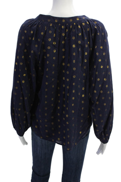 Jude Connally Womens Polka Dot V-Neck Lined Long Sleeve Blouse Top Navy Size M