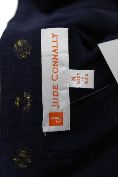 Jude Connally Womens Polka Dot V-Neck Lined Long Sleeve Blouse Top Navy Size M