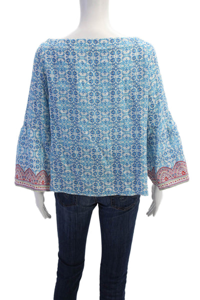 Nanette Lepore Womens Silk Floral Tie Front Off Shoulder Blouse Top Blue Size 10