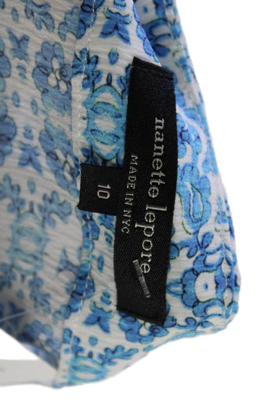 Nanette Lepore Womens Silk Floral Tie Front Off Shoulder Blouse Top Blue Size 10