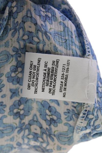 Nanette Lepore Womens Silk Floral Tie Front Off Shoulder Blouse Top Blue Size 10