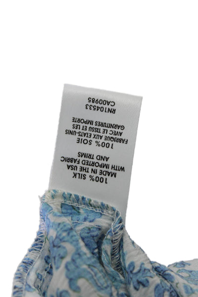 Nanette Lepore Womens Silk Floral Tie Front Off Shoulder Blouse Top Blue Size 10