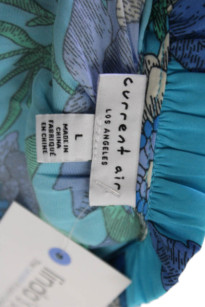 Current Air Womens Floral Ruffle V-neck Short Sleeve Blouse Top Blue Size L