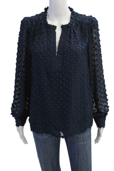 Current Air Womens Floral Textured V-neck Lined Long Sleeve Blouse Top Navy Sz S