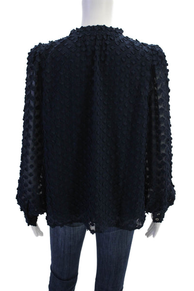 Current Air Womens Floral Textured V-neck Lined Long Sleeve Blouse Top Navy Sz S