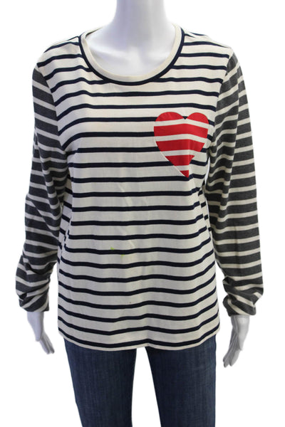 J Crew Womens Long Sleeve Scoop Neck Striped Shirt White Navy Red Size Large