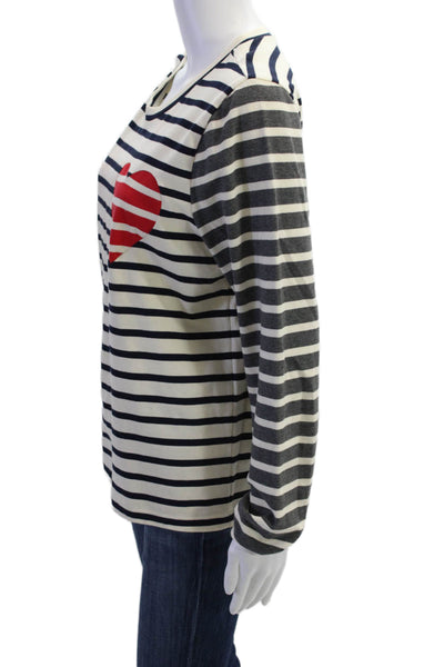 J Crew Womens Long Sleeve Scoop Neck Striped Shirt White Navy Red Size Large