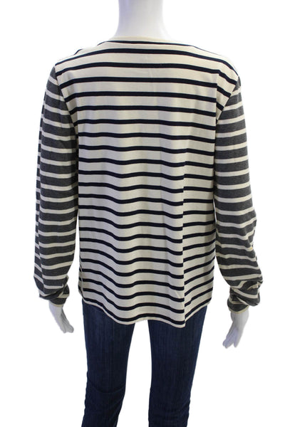 J Crew Womens Long Sleeve Scoop Neck Striped Shirt White Navy Red Size Large