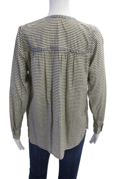 J Crew Womens Long Sleeve V Neck Embroidered Trim Striped Top White Black Size 4