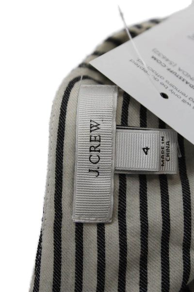 J Crew Womens Long Sleeve V Neck Embroidered Trim Striped Top White Black Size 4