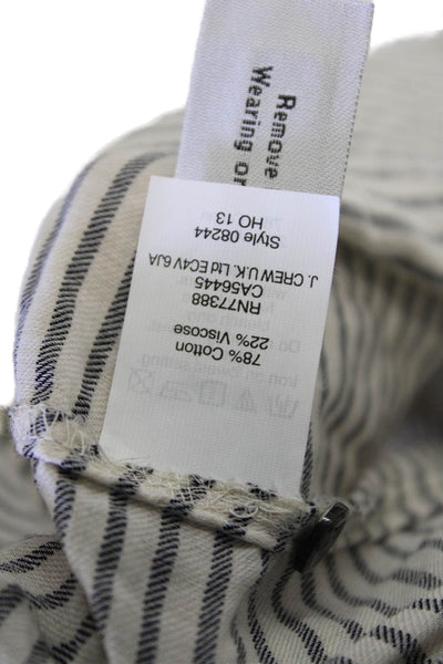 J Crew Womens Long Sleeve V Neck Embroidered Trim Striped Top White Black Size 4