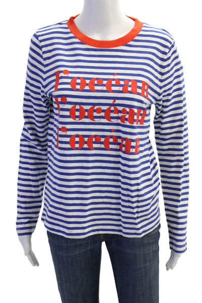 J Crew Womens Long Sleeve Striped L Ocean L Ocean Shirt White Blue Size Small