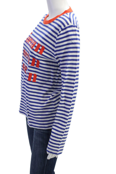 J Crew Womens Long Sleeve Striped L Ocean L Ocean Shirt White Blue Size Small