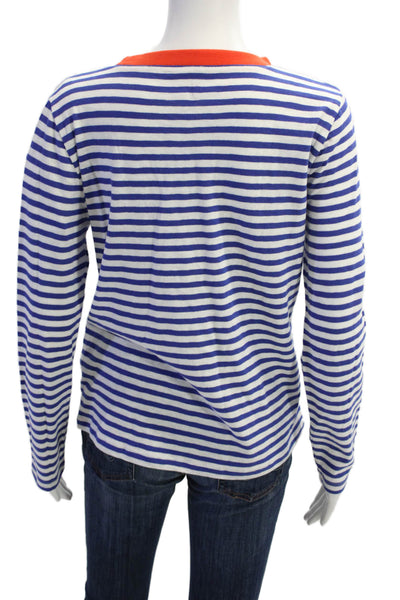 J Crew Womens Long Sleeve Striped L Ocean L Ocean Shirt White Blue Size Small