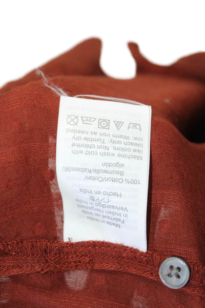 Point Sur Womens Long Sleeve Ruffled Crew Neck Top Brown Cotton Size 4