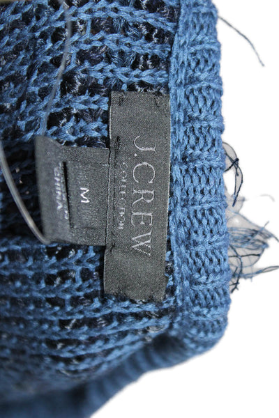 J Crew Collection Womens Sleeveless Crochet Knit Fringe Top Navy Blue Medium
