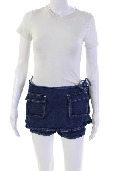 Lioness Womens Denim Low Waist Front Zipper Skort Blue Cotton Size Large