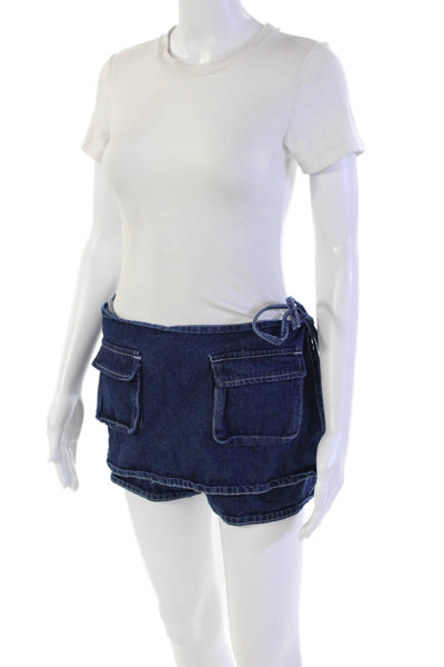 Lioness Womens Denim Low Waist Front Zipper Skort Blue Cotton Size Large