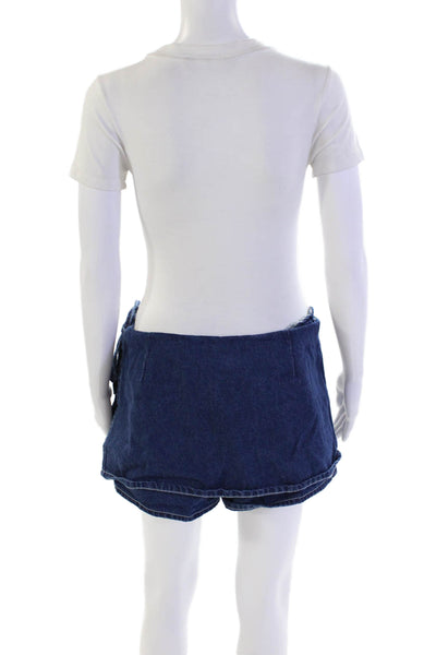 Lioness Womens Denim Low Waist Front Zipper Skort Blue Cotton Size Large