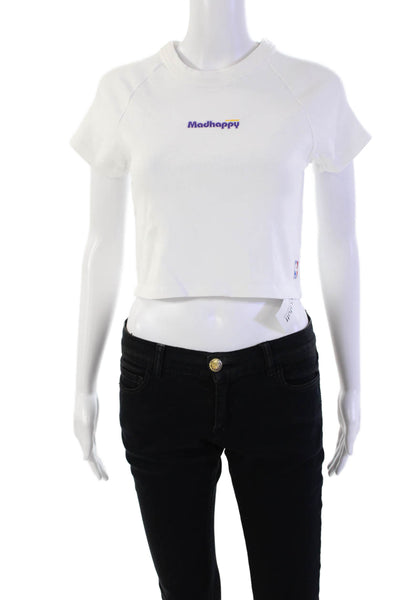 Madhappy Womens Cropped Pullover Short Sleeves Tee Shirt White Cotton Size Large