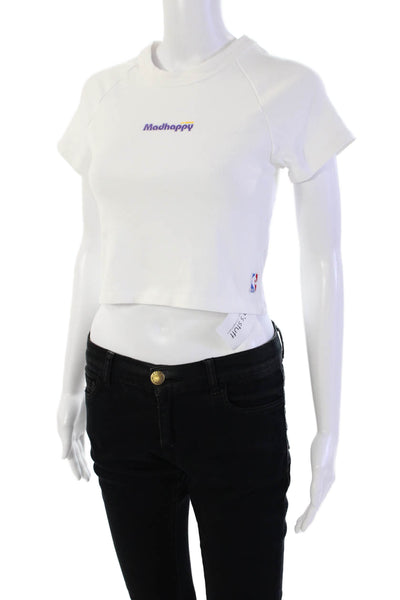 Madhappy Womens Cropped Pullover Short Sleeves Tee Shirt White Cotton Size Large