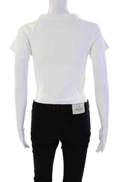 Madhappy Womens Cropped Pullover Short Sleeves Tee Shirt White Cotton Size Large