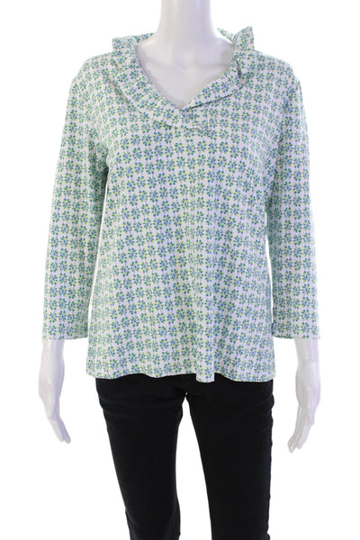 J. Mclaughlin Womens Abstract V-Neck Long Sleeve Blouse Top White Size XL