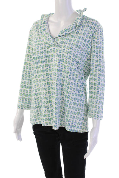 J. Mclaughlin Womens Abstract V-Neck Long Sleeve Blouse Top White Size XL