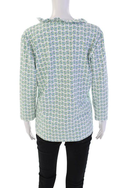 J. Mclaughlin Womens Abstract V-Neck Long Sleeve Blouse Top White Size XL