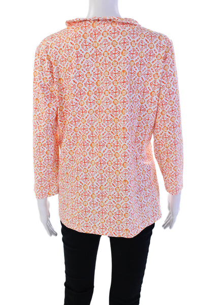 J. Mclaughlin Womens Abstract Print V-Neck Long Sleeve Blouse Top Blue Size XL