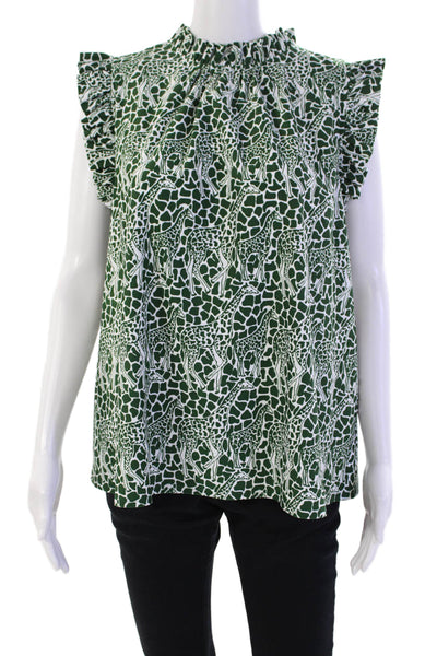 Jude Connally Womens Stretch Animal Print Sleeveless Blouse Top Green Size L