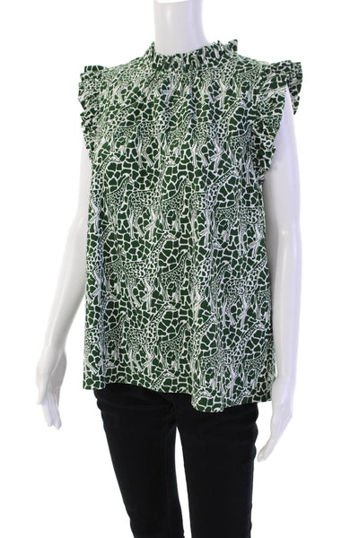 Jude Connally Womens Stretch Animal Print Sleeveless Blouse Top Green Size L