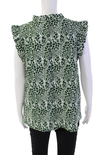 Jude Connally Womens Stretch Animal Print Sleeveless Blouse Top Green Size L