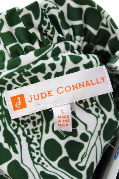 Jude Connally Womens Stretch Animal Print Sleeveless Blouse Top Green Size L