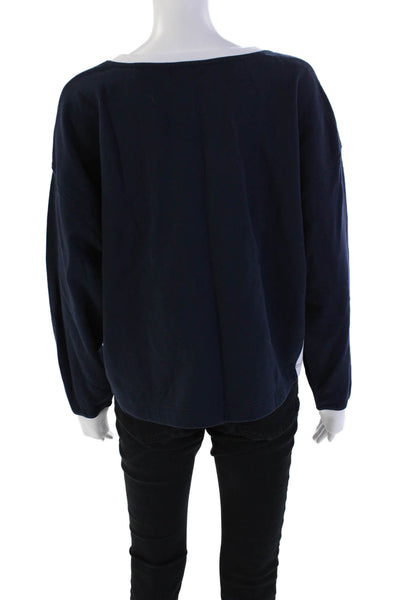 J Crew Womens Long Sleeve Scoop Neck Sweatshirt Navy White Cotton Size Medium